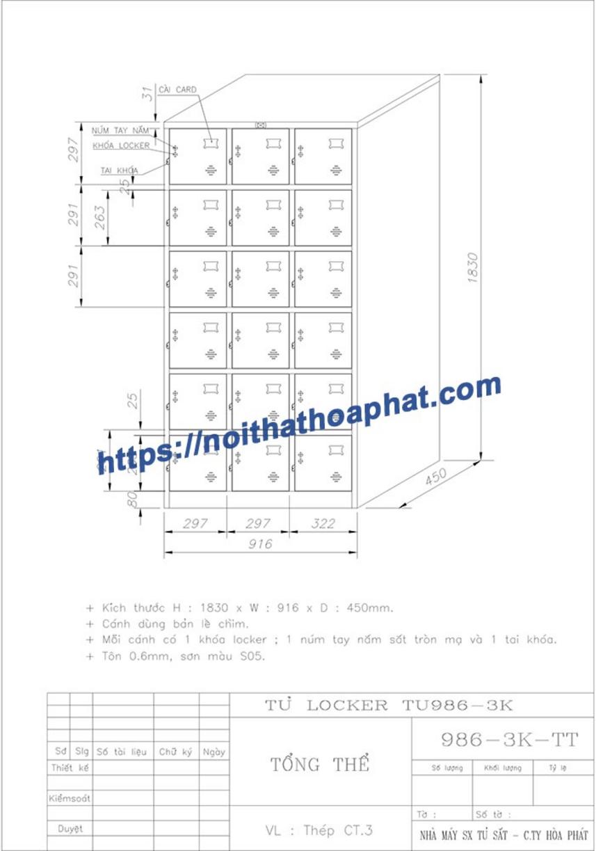 Ảnh chi tiết vít chống lật và lớp sơn tĩnh điện của tủ locker TU986-3K