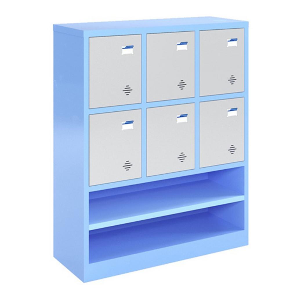 Tủ locker để đồ 6 ngăn TMG984-3K trong lớp học mẫu giáo màu ghi xanh từng ngăn cửa mở riêng biệt thiết kế an toàn cho trẻ em