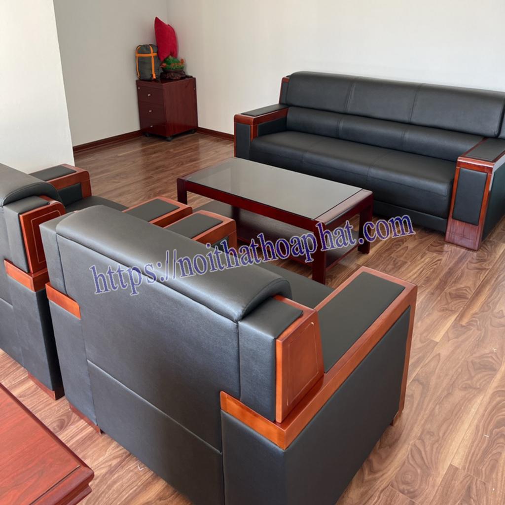 Bản vẽ kỹ thuật sofa SF23 với kích thước và chi tiết chất liệu màu đen tay ốp gỗ