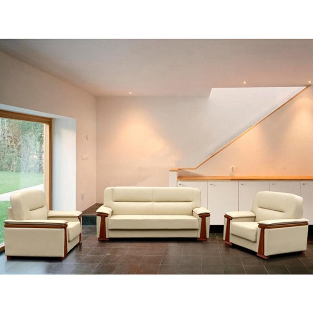 Bộ sofa văn phòng SF34 với thiết kế hiện đại màu nâu ghế đơn và ghế băng tay ốp gỗ sang trọng