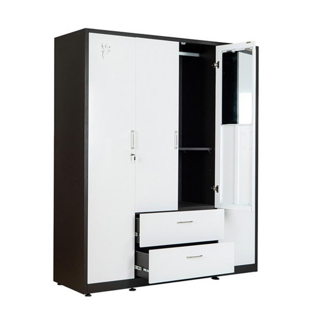 Các chi tiết nổi bật của tủ TU20B3C4 gồm khoang chứa, gương, khóa và họa tiết laser