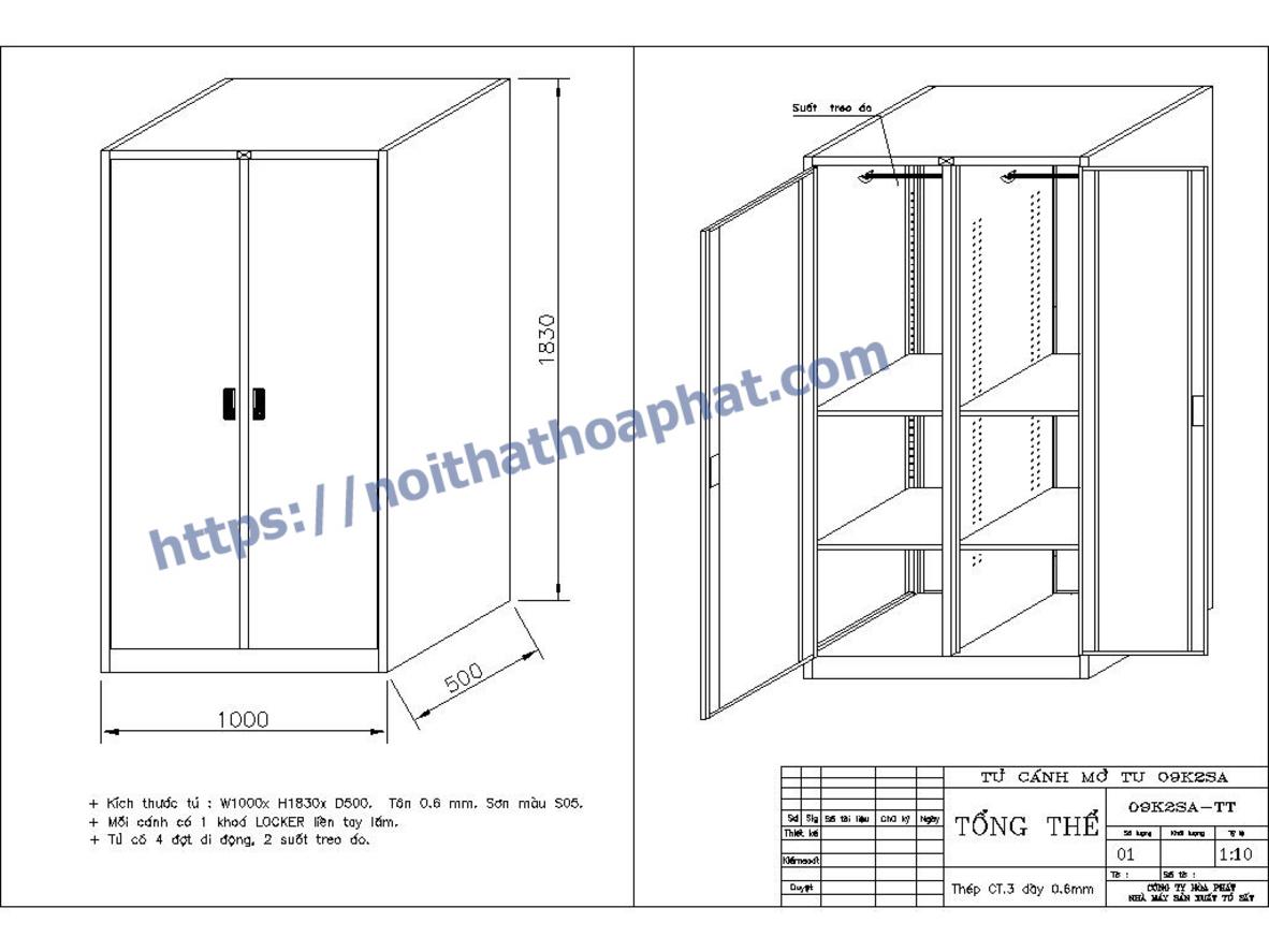 Chi tiết tủ sắt hồ sơ TU09K2SA với khóa và tay nắm