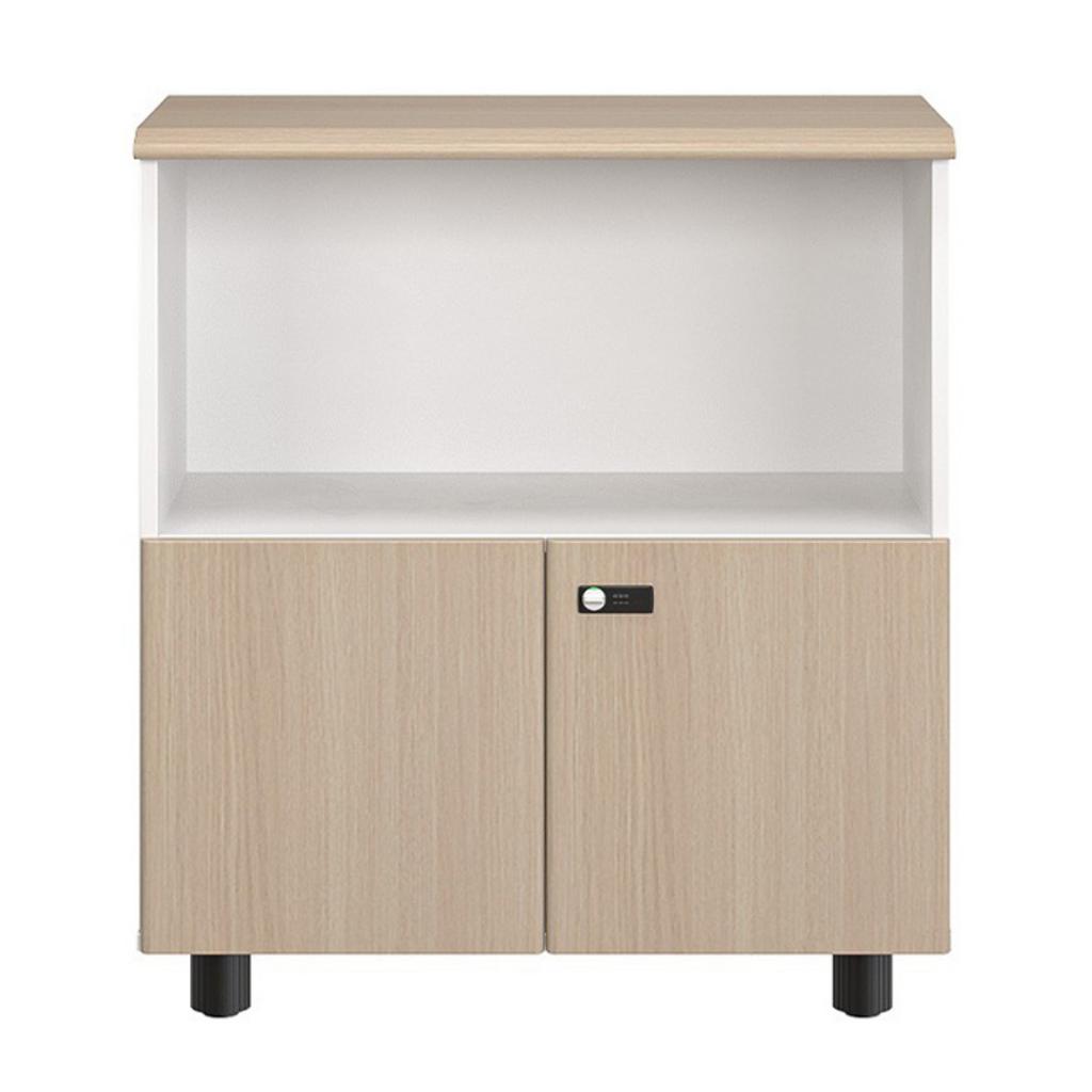 Close up of cabinet door lock and laminate texture office environment