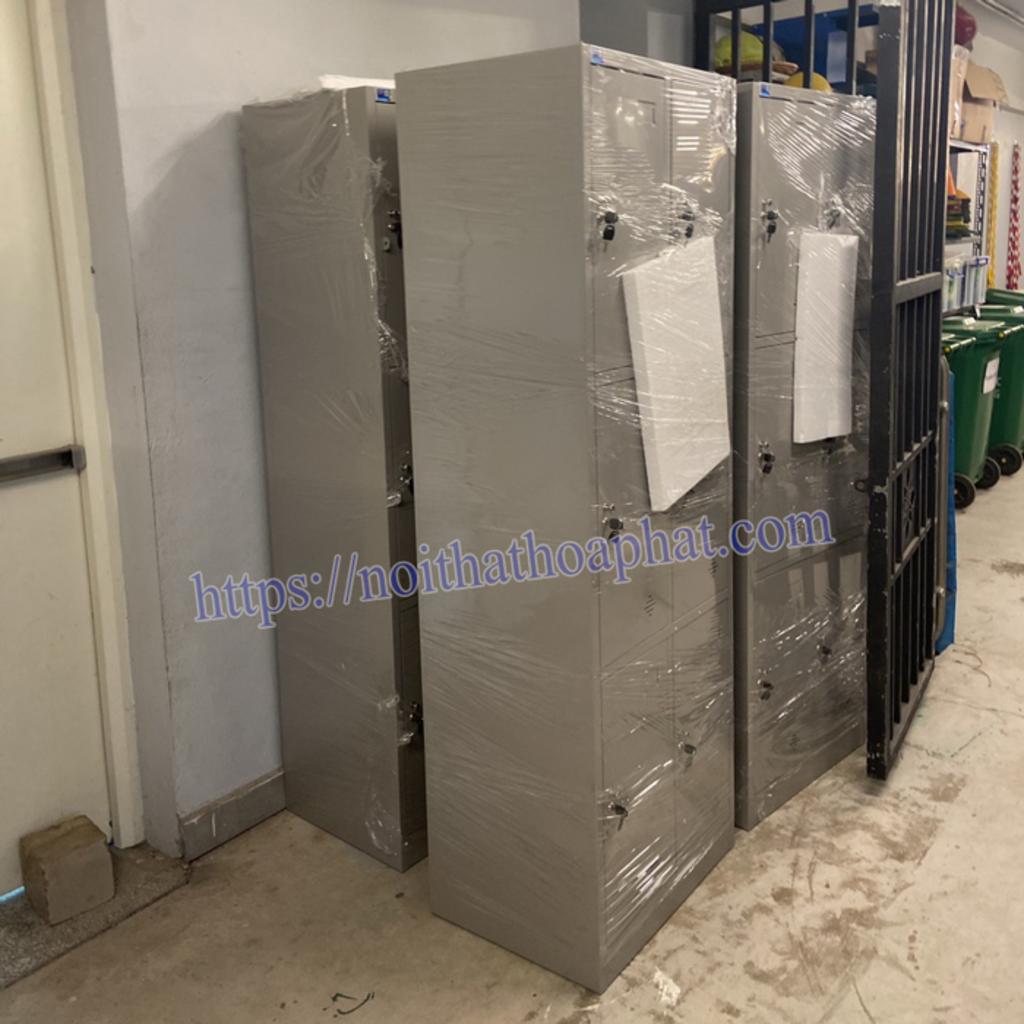 Close up on locker doors showing locks and ventilation holes