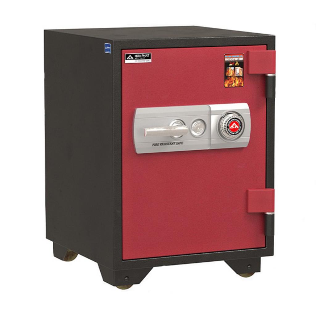 Hình ảnh minh họa từng ưu điểm của két sắt KS110K1C1 như chất liệu thép dày, khóa cơ, bánh xe di chuyển và ngăn chứa bên trong