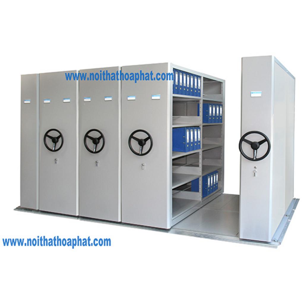 Tủ hồ sơ di động MCF3-3 trong văn phòng hiện đại với tài liệu được sắp xếp ngăn nắp