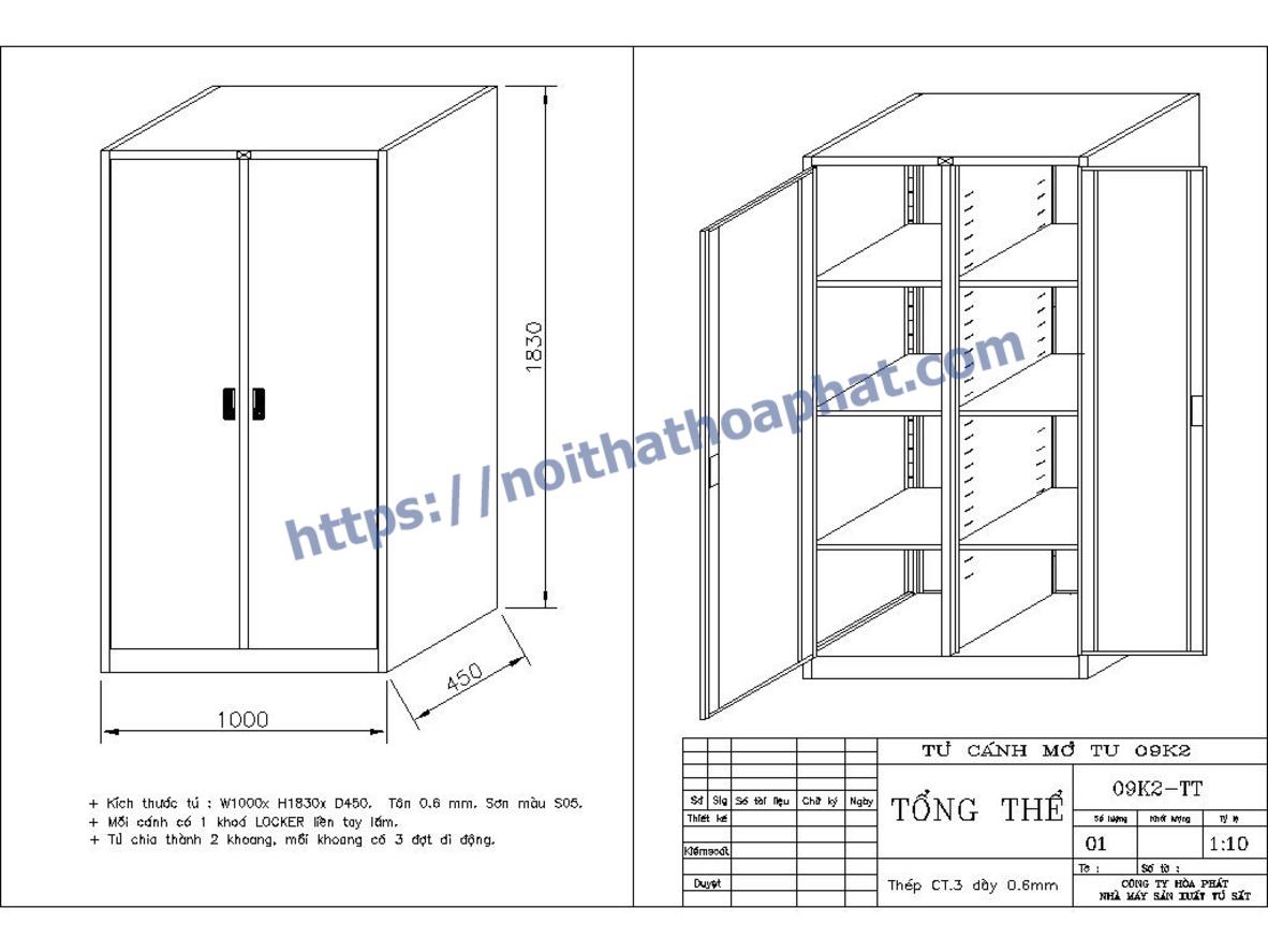 Hình ảnh tủ hồ sơ TU09K2 mở các khoang và đợt di động thể hiện tính tiện dụng