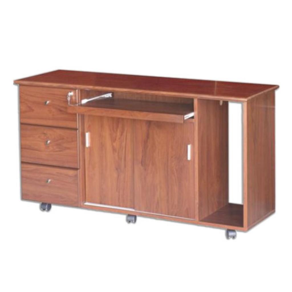 Tủ phụ TP03 màu nâu có bánh xe di động nằm cạnh bàn giám đốc trong văn phòng hiện đại