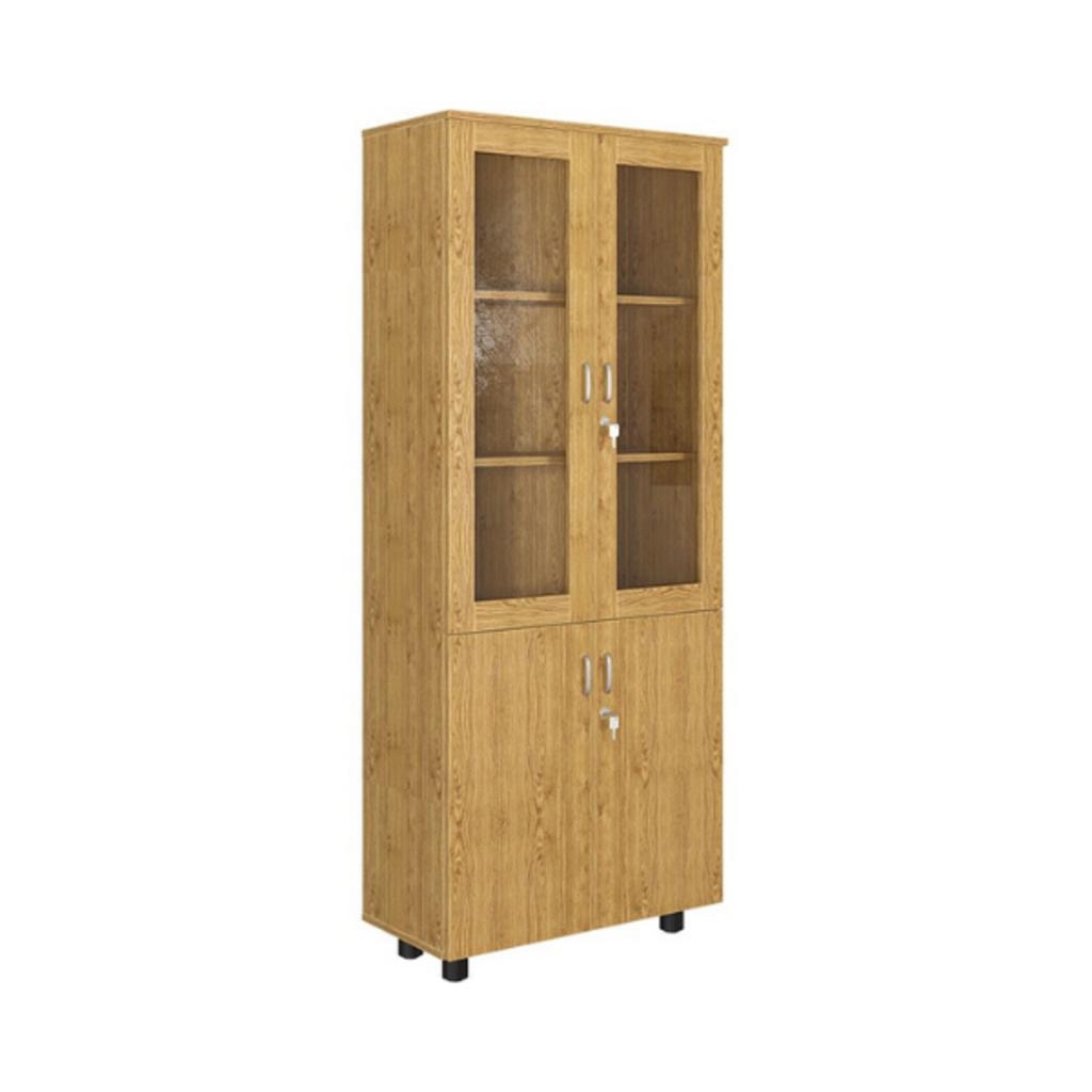 Tủ tài liệu AT1960KGR màu vân gỗ khung kính phía trên cánh gỗ phía dưới trong môi trường văn phòng hiện đại