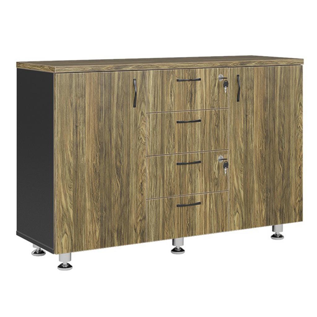 Tủ tài liệu thấp BRI1280 trong văn phòng hiện đại với thiết kế gỗ Melamine vân gỗ đen