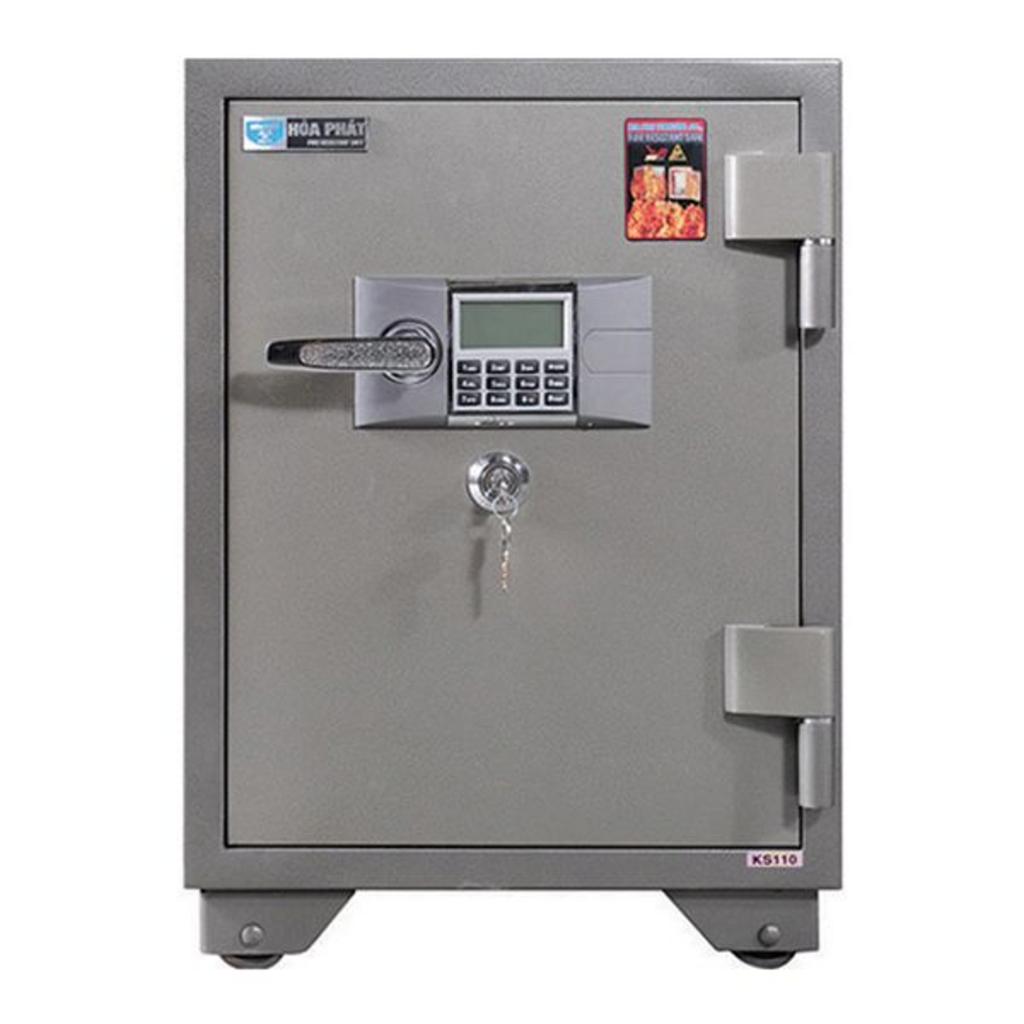 Két sắt chống cháy KS110K1DT của Hòa Phát thiết kế chắc chắn màu vàng bạc nâu xanh