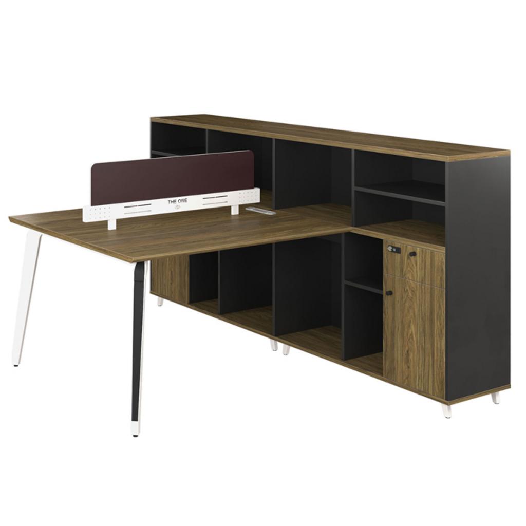 Module bàn làm việc 2 chỗ STMD04-2C16 thiết kế hiện đại kết hợp mặt gỗ Melamine chân thép trắng đen hộc kéo khóa tủ tài liệu phòng làm việc văn phòng tiện nghi