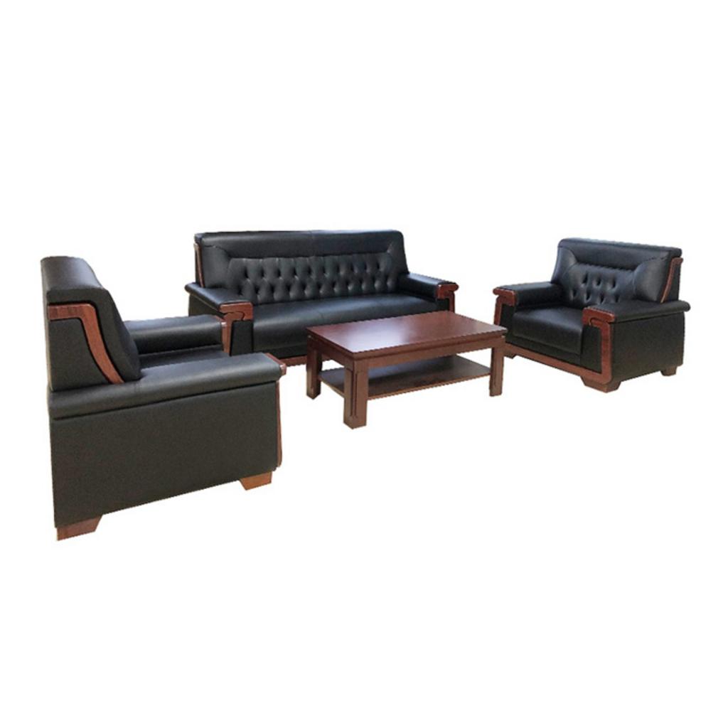Sofa văn phòng SF05 hiện đại đen, chất liệu da thật và da công nghiệp, khung gỗ tự nhiên, phòng tiếp khách văn phòng sang trọng