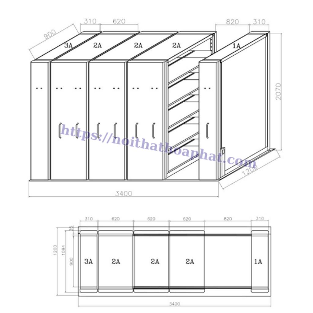 Thông số kỹ thuật tủ hồ sơ di động MCF2DL