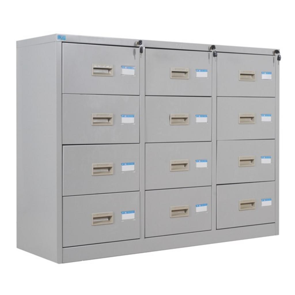 Thông số kỹ thuật tủ tài liệu TU118-12D bản vẽ kích thước vật liệu sắt sơn tĩnh điện màu ghi xám