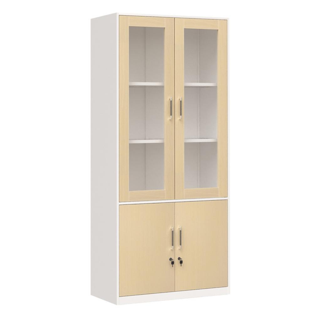 Tủ hồ sơ TU09K3GM thiết kế hiện đại khung thép sơn trắng phối cánh gỗ Melamine màu nâu M14 đặt trong văn phòng sang trọng