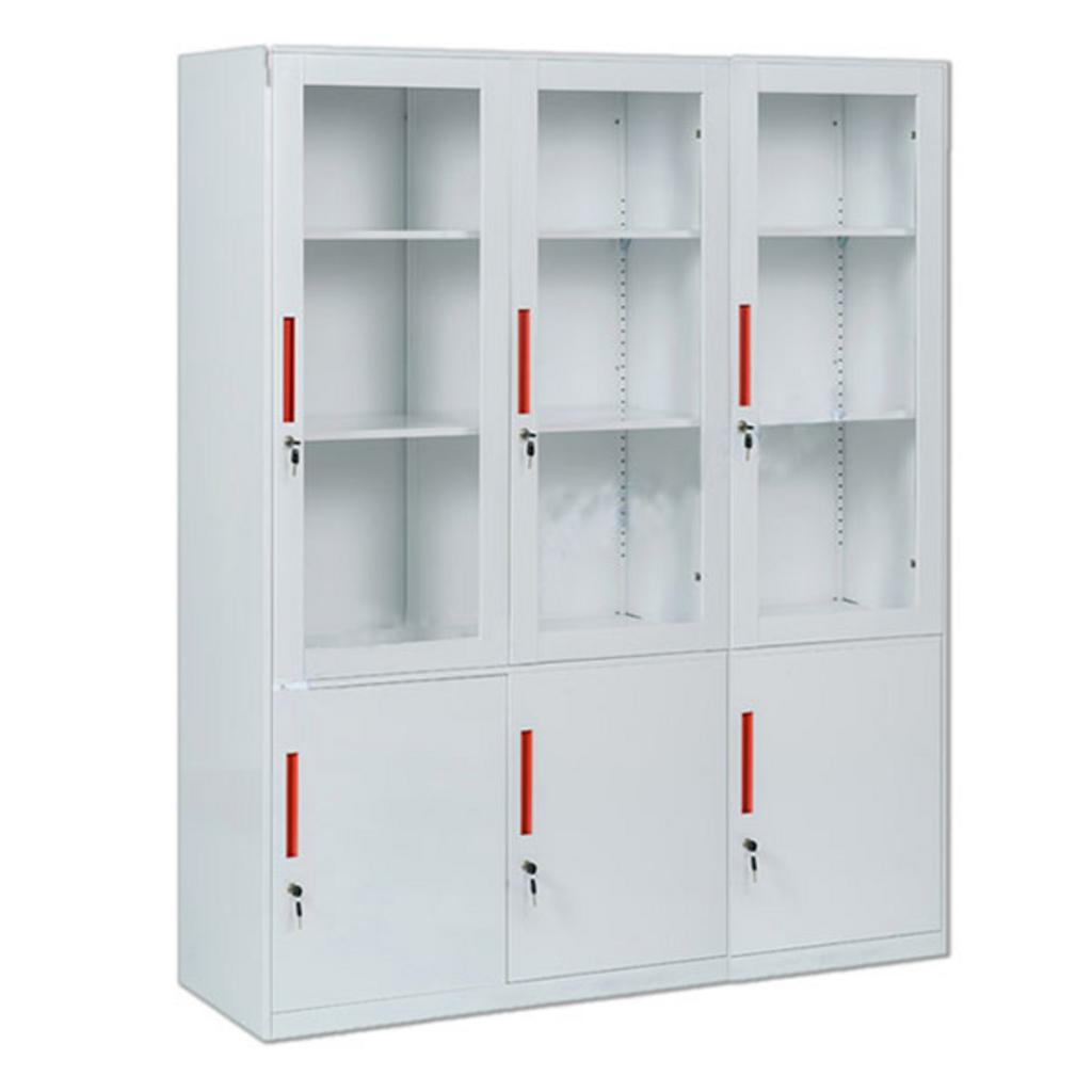 Tủ hồ sơ TU09K7D thiết kế 3 buồng đứng cánh kính trong suốt khoang trên và cánh sắt dưới trong văn phòng hiện đại