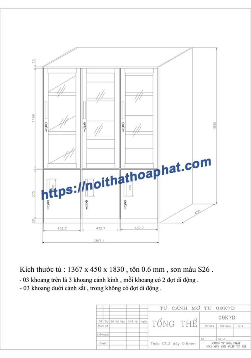 Tủ hồ sơ TU09K7D với các điểm nổi bật của sản phẩm khóa riêng cánh kính sơn tĩnh điện màu ghi