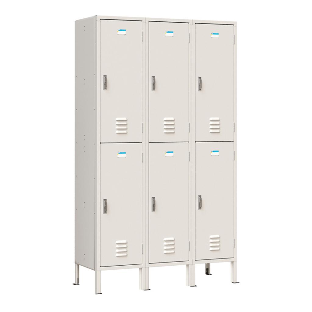 Tủ locker TU992-3K trong môi trường văn phòng hiện đại màu trắng ngà 6 khoang cánh mở riêng biệt