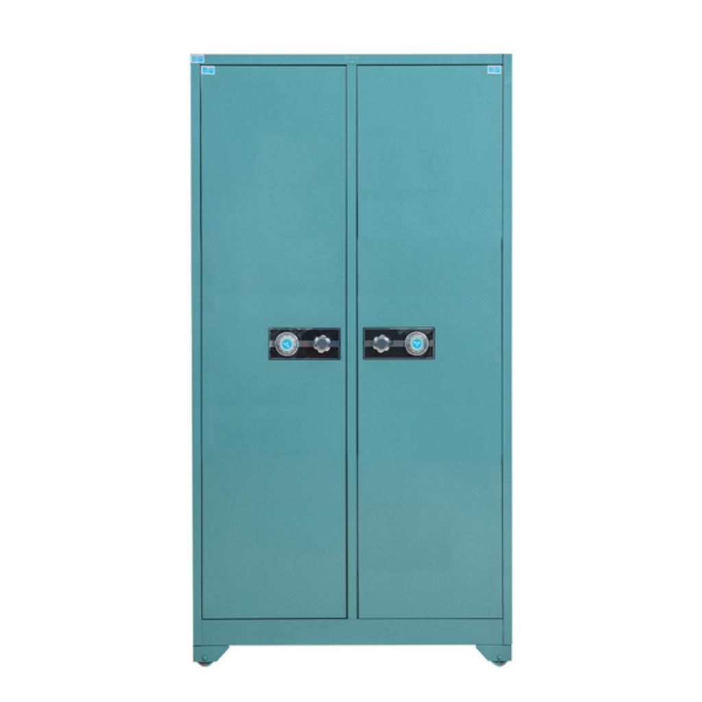 Tủ sắt an toàn TU09K2C màu xanh vân sần có 2 khoang khóa mã bảo mật bánh xe di chuyển trong văn phòng hiện đại