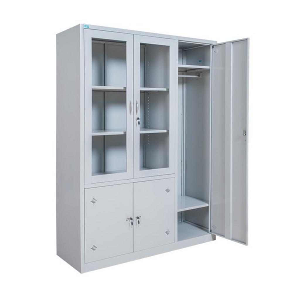 Tủ sắt hồ sơ TU09K5CK trong văn phòng hiện đại màu ghi 3 khoang cánh mở ánh sáng tự nhiên