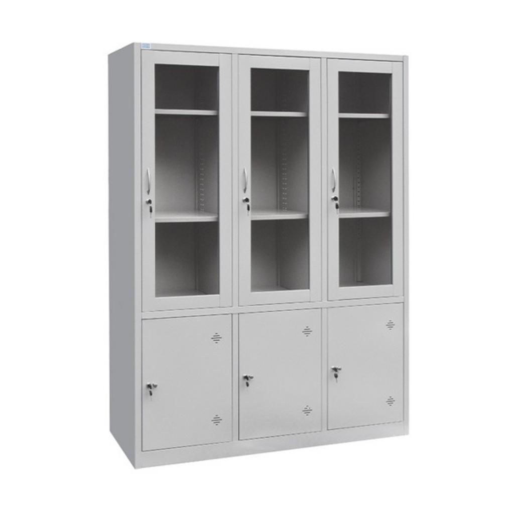 Tủ sắt hồ sơ TU09K7CK thiết kế 6 khoang 3 cánh kính phía trên và 3 cánh sắt phía dưới màu ghi phong cách văn phòng hiện đại
