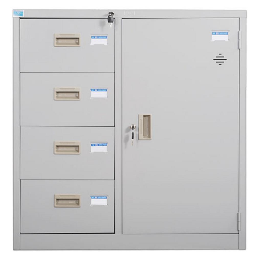 Tủ tài liệu ghép TU88-4D màu ghi sáng trong phòng làm việc hiện đại ánh sáng tự nhiên