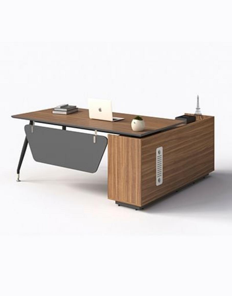 Bàn lãnh đạo 1908BLD18 trong không gian văn phòng hiện đại gam màu gỗ Melamine sang trọng chân thép sơn đen