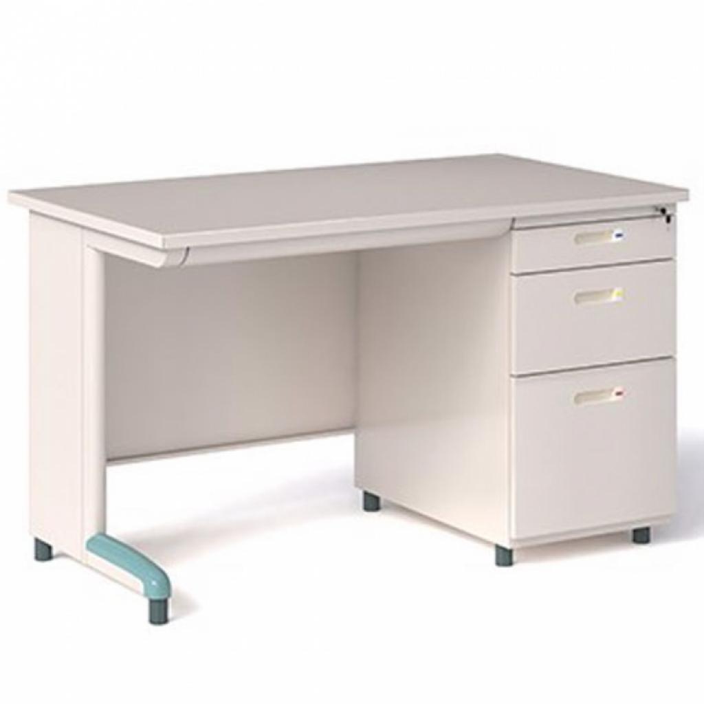 cận cảnh chi tiết chất liệu sắt, ngăn kéo rộng và chân bàn điều chỉnh chiều cao với tem bảo hành