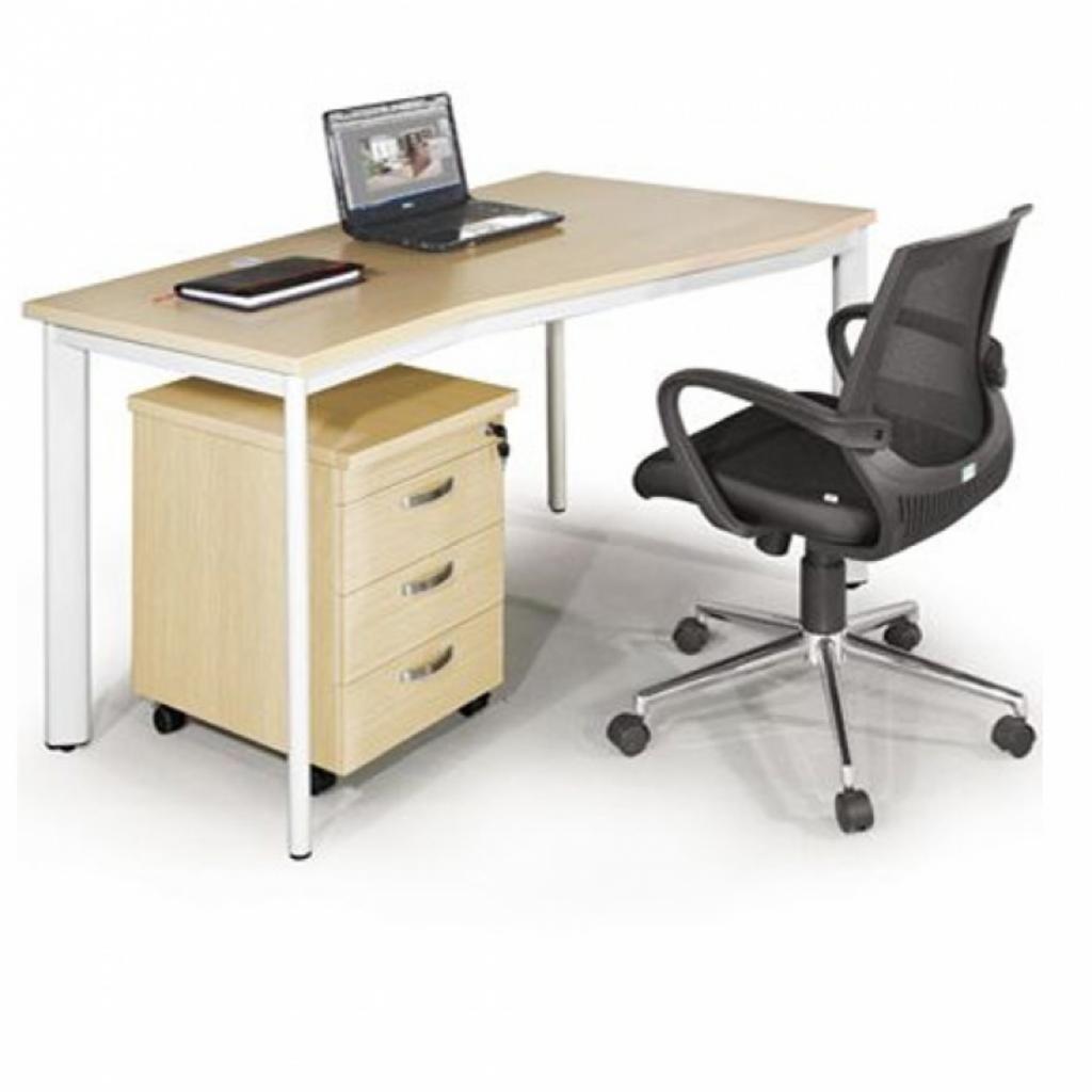 cận cảnh mặt bàn Melamine, chân thép sơn tĩnh điện và hộc di động đi kèm bàn BZP14-CO