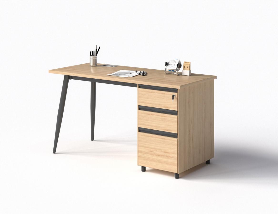 Chân sắt sơn tĩnh điện màu kem và mặt bàn gỗ Melamine màu sáng trong văn phòng hiện đại