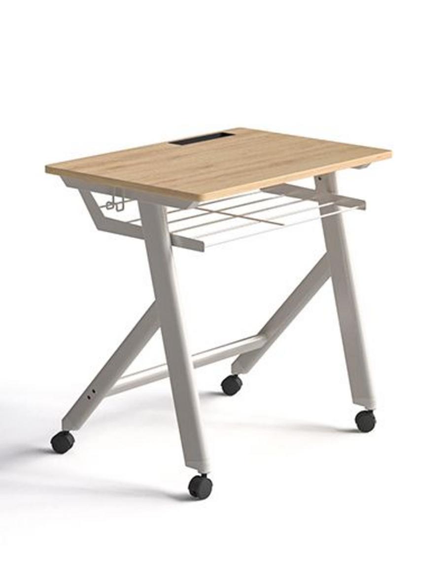 Hình ảnh chi tiết Bàn BHS06 với ngăn sách và bánh xe có hãm