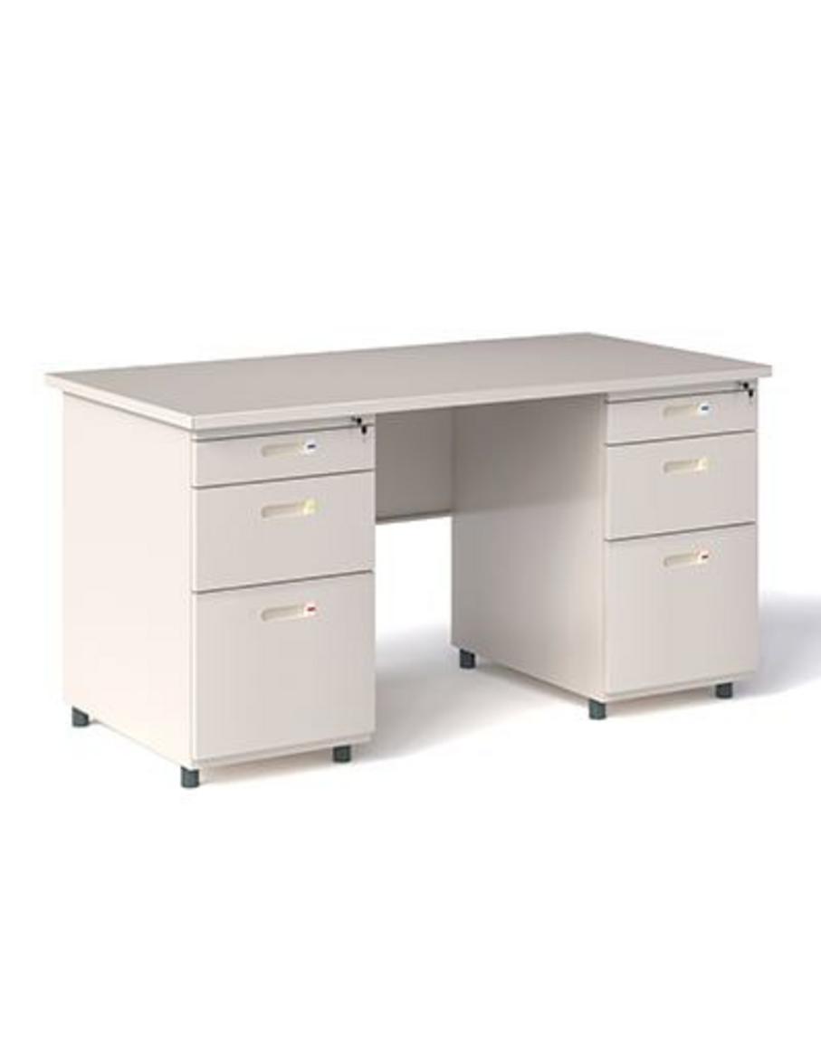 close up detailed view of laminated desk surface and steel structure of ban bs14h lg