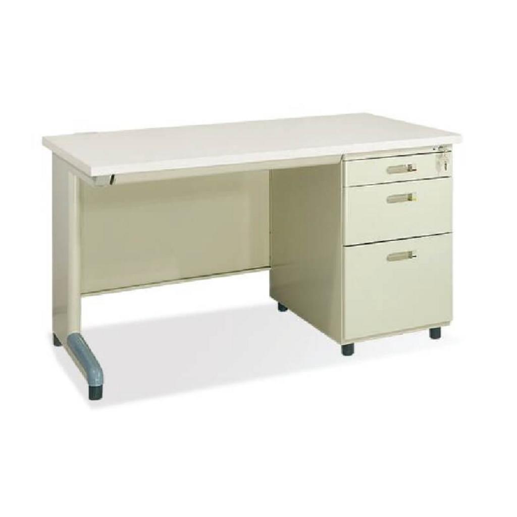 close up view of the key features of ban bs14hk1 lg office desk focusing on laminate surface metal frame lockable drawers and elegant design details 1