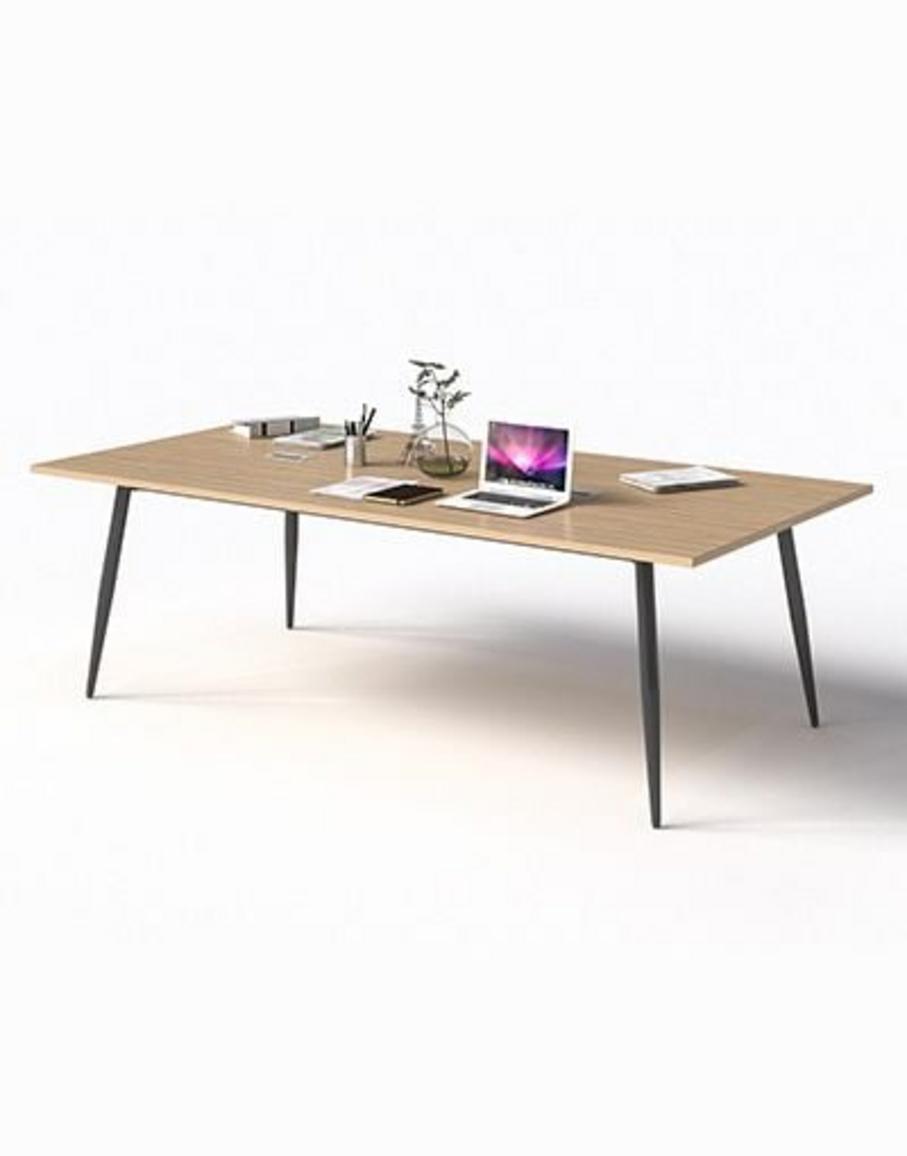 Bàn 1907BH24 trong không gian văn phòng hiện đại với ánh sáng tự nhiên, mặt bàn gỗ Melamine và chân thép sơn tĩnh điện màu đen và kem