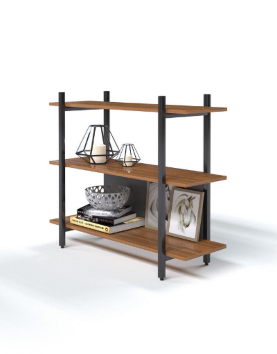 Chất liệu gỗ MFC kết hợp khung sắt sơn tĩnh điện giúp kệ sách bền vững và sang trọng.