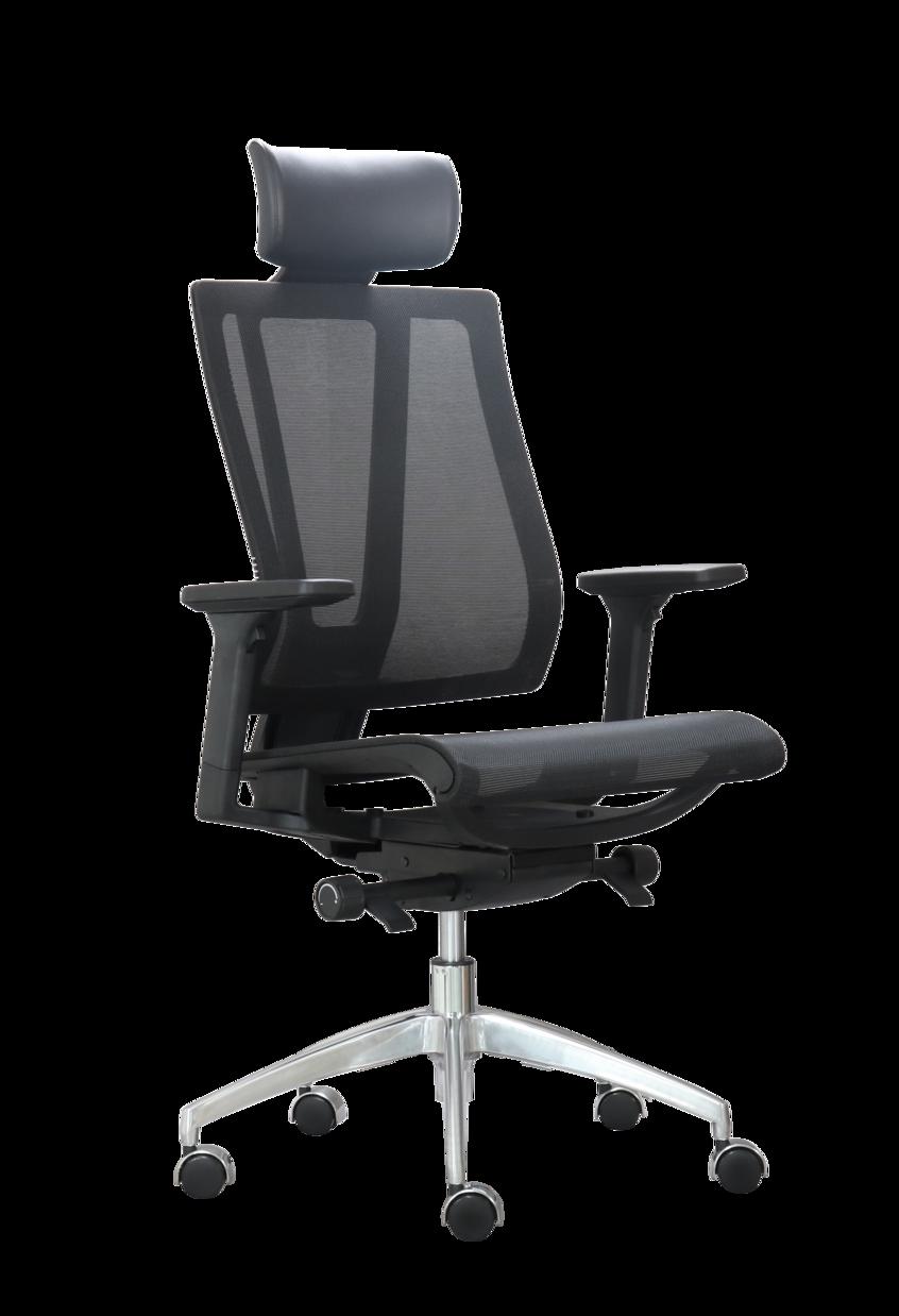 Tựa lưng lưới hỗ trợ cột sống và thoáng khí cho cả ngày ngồi.