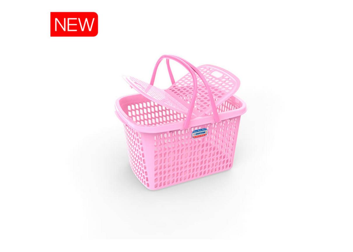Giỏ nắp nhỏ Duy Tân — nắp gài kín, quai chắc, nhiều màu cho không gian gọn gàng.