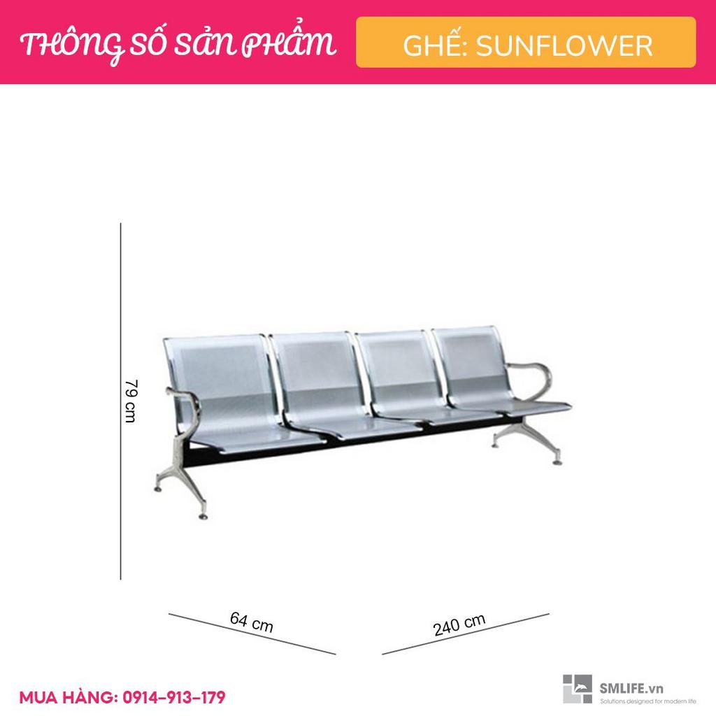 Hình ảnh tổng thể kích thước chuẩn 4 chỗ của ghế băng chờ DPY19 inox.