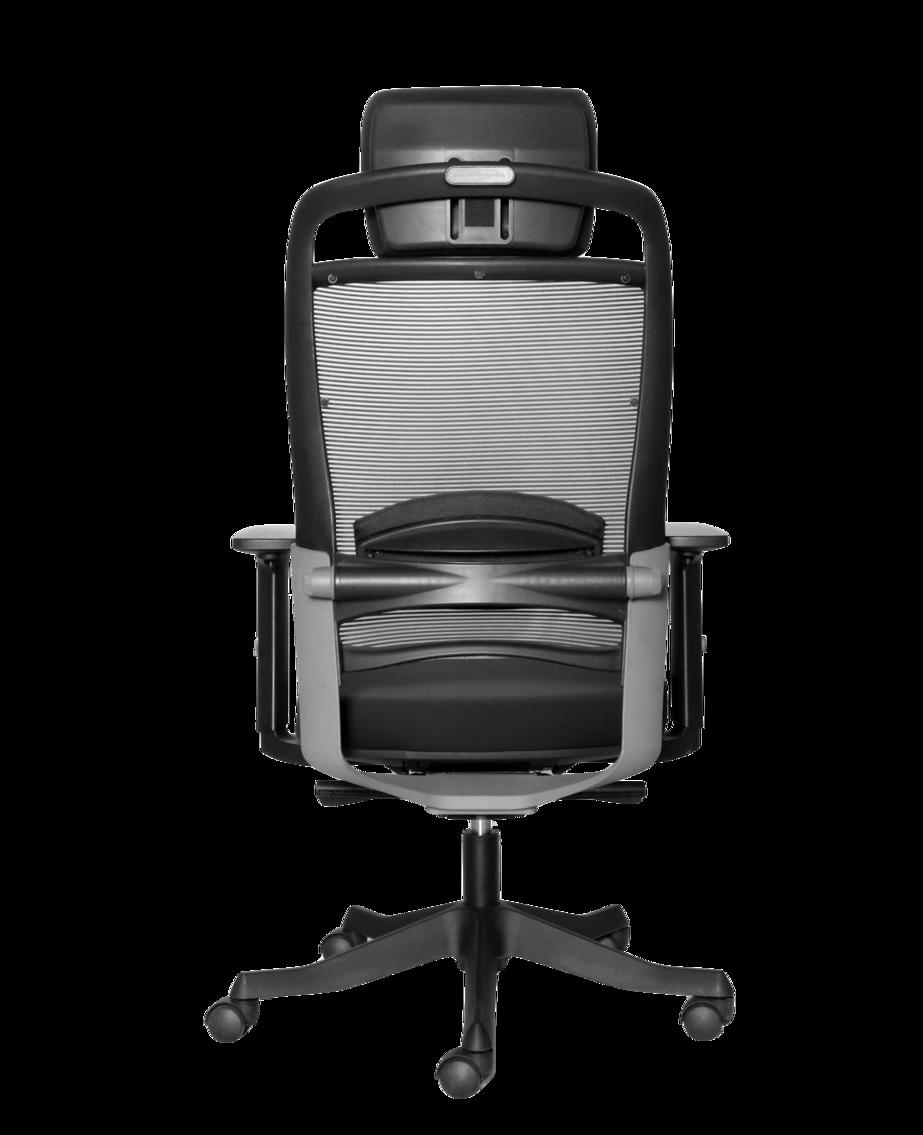 Tựa lưng lưới khung nhựa cho sự thoáng mát và độ bền trong môi trường nóng ẩm.