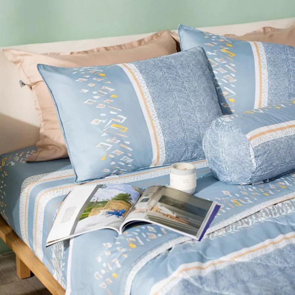 Bộ Ga chun microfiber Amando Ellie M02 — 5 chi tiết đầy đủ, họa tiết tinh tế cho phòng ngủ hiện đại.