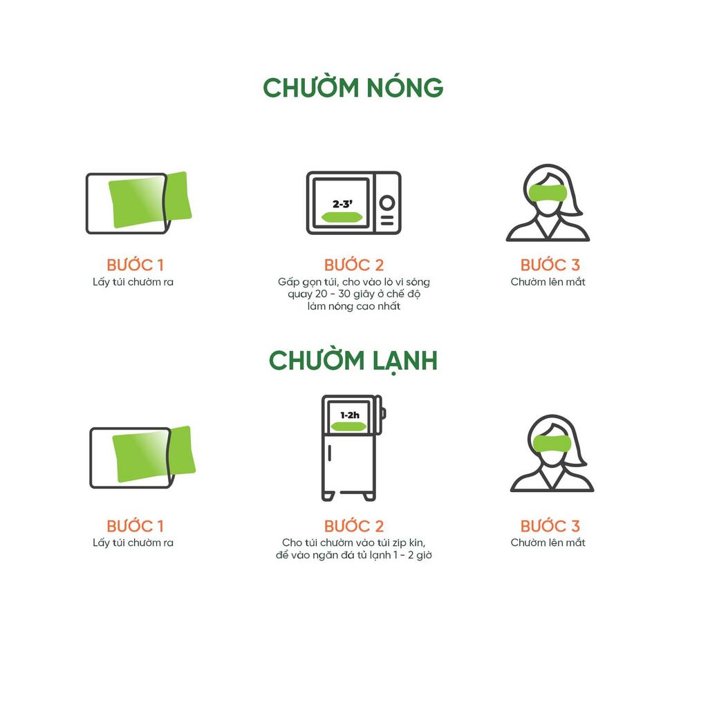 Chế độ nóng/lạnh linh hoạt — hâm nóng vài chục giây hoặc làm lạnh trong tủ để xử lý bọng mắt.