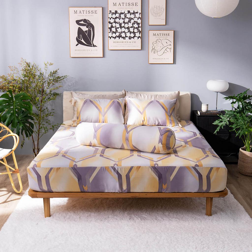 Bộ 4 chi tiết: ga chun ôm sát nệm, vỏ gối kích thước tiêu chuẩn.