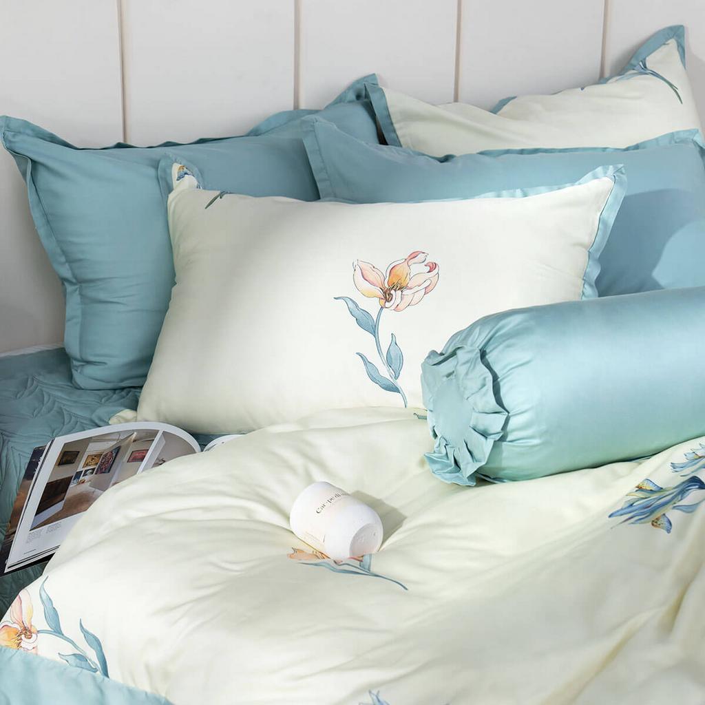 Bộ chăn ga phủ sợi gỗ thiên nhiên Amando Jamila 5 chi tiết LC002