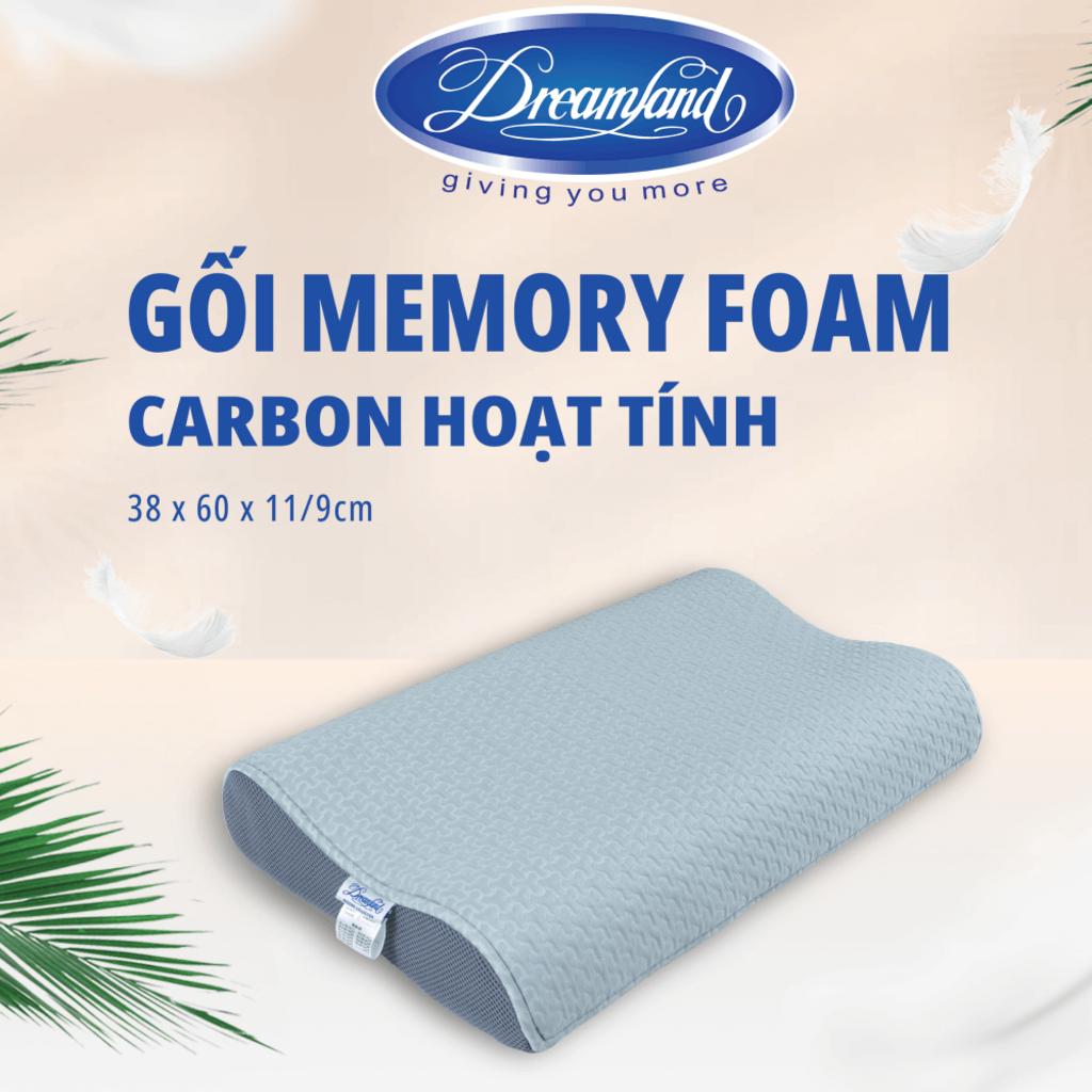 Gối Foam Dreamland Carbon hoạt tính — contour ôm sát, vỏ thun lạnh thoáng mát.
