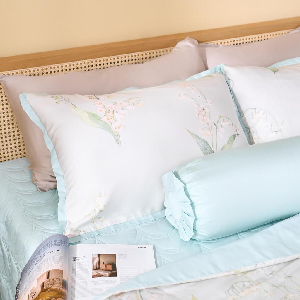 Bộ chăn ga phủ Amando Jamila LC009 - sợi Lyocell mát mịn, hoàn thiện cao cấp.