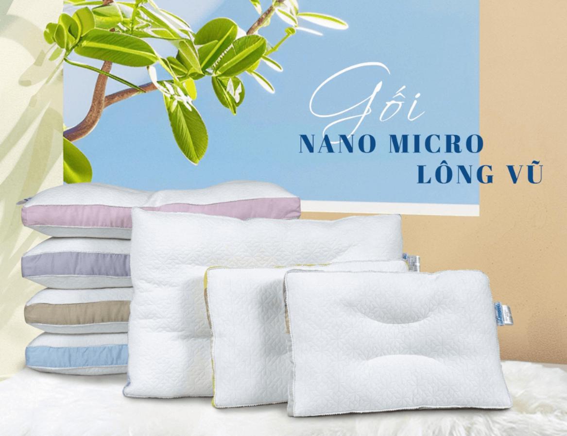 Hero image: Gối Dreamland Nano Microfiber trên giường — sạch, mát và bồng bềnh.