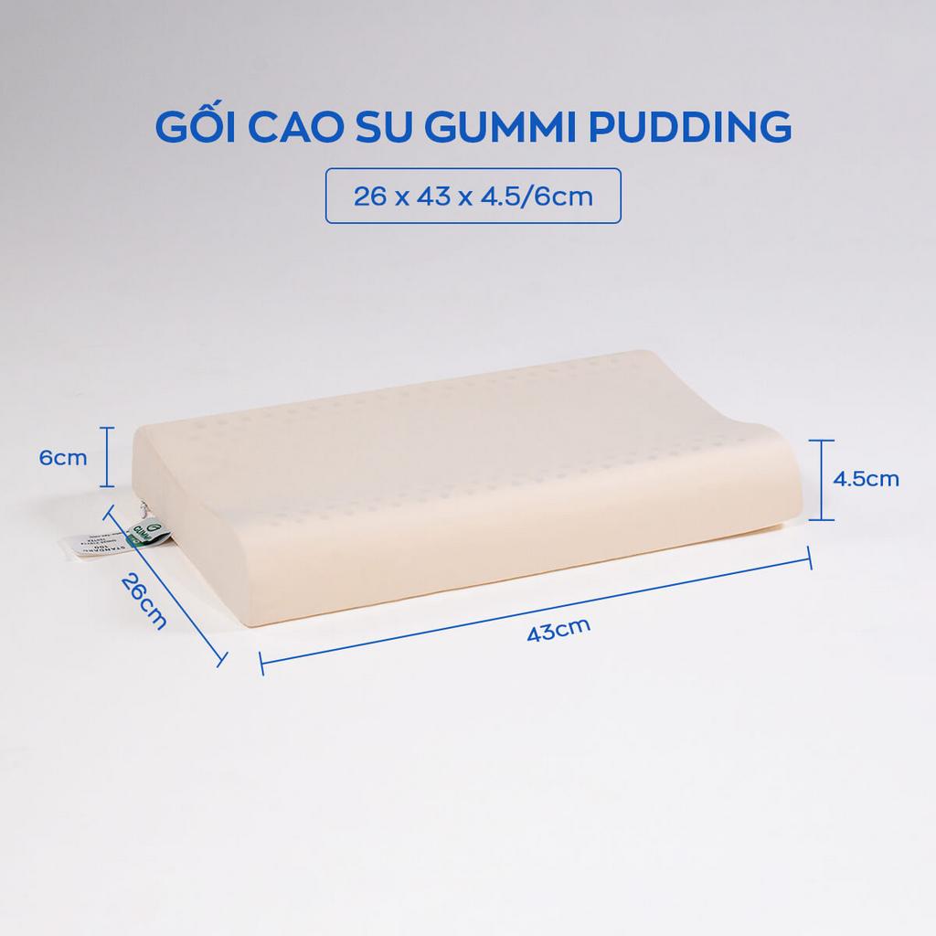 Gummi Pudding — gối cao su thiên nhiên 100% dành cho bé 3–6 tuổi. Hiển thị thiết kế lượn sóng và vỏ tháo giặt.