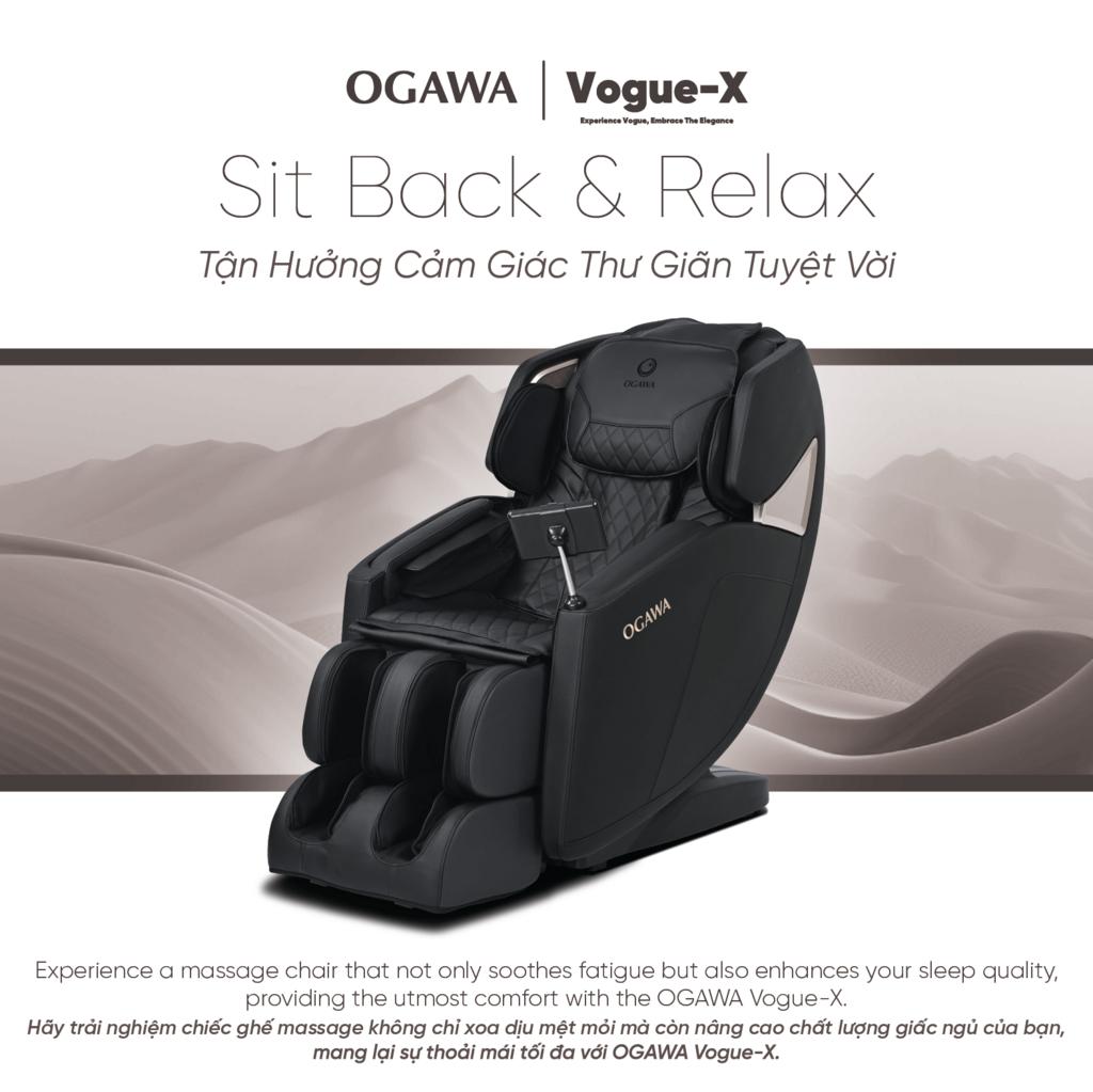 Ghế massage Ogawa Vogue-X — Thiết kế hiện đại, phù hợp không gian sống và phòng làm việc tại nhà.