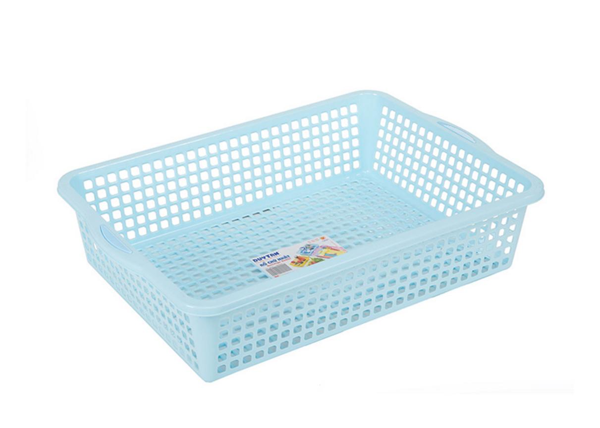 Rổ chữ nhật 3 Tấc 4 (Duy Tân) — an toàn cho thực phẩm, kích thước 50 x 34 x 11.5 cm.